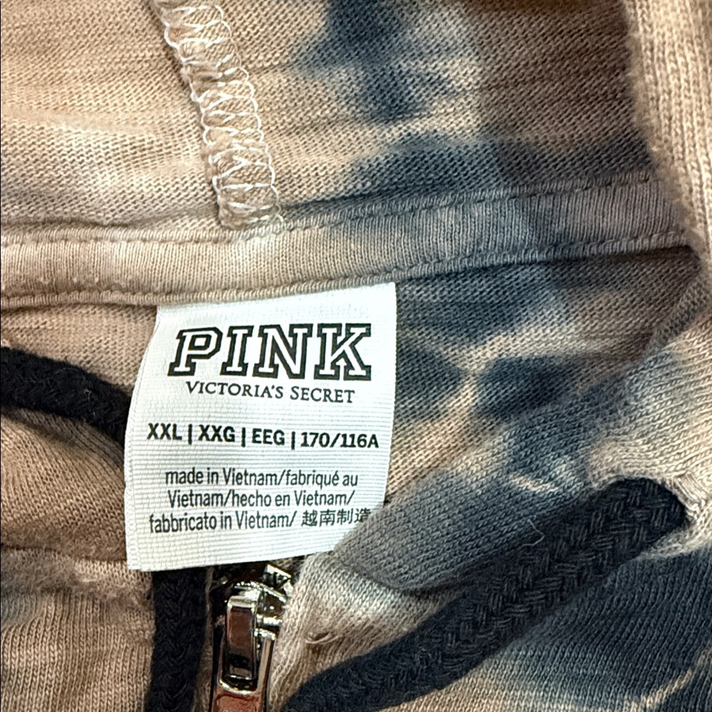 PINK Victoria's Secret Tie-Dye Zip Hoodie in Beige and Black - Picture 2 of 6